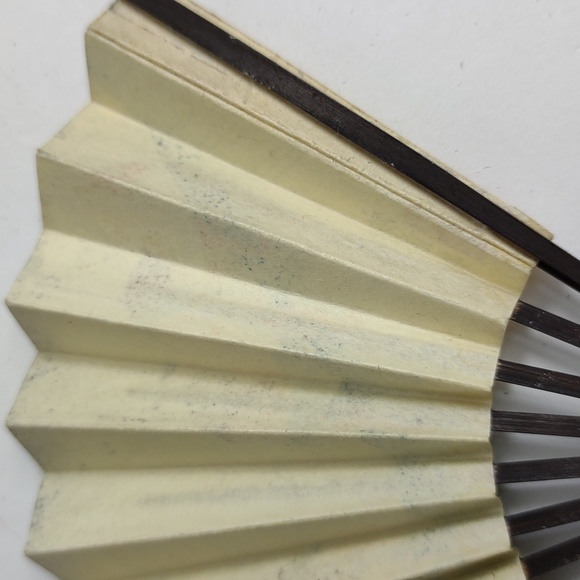 Vintage Folding Paper Wooden Fan Authentic Miniature 1940's Asian WaterMark Sign - Picture 7 of 7